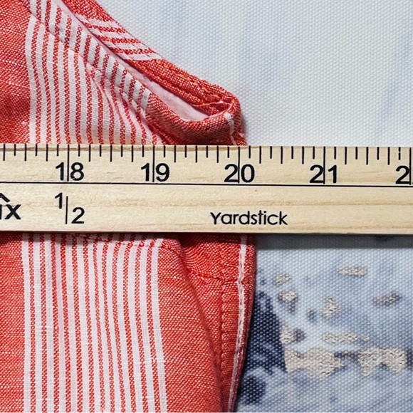 EDDIE BAUER Striped Sleeveless LINEN Blend Dress Tie Waist Orange White Womens L - Picture 15 of 16